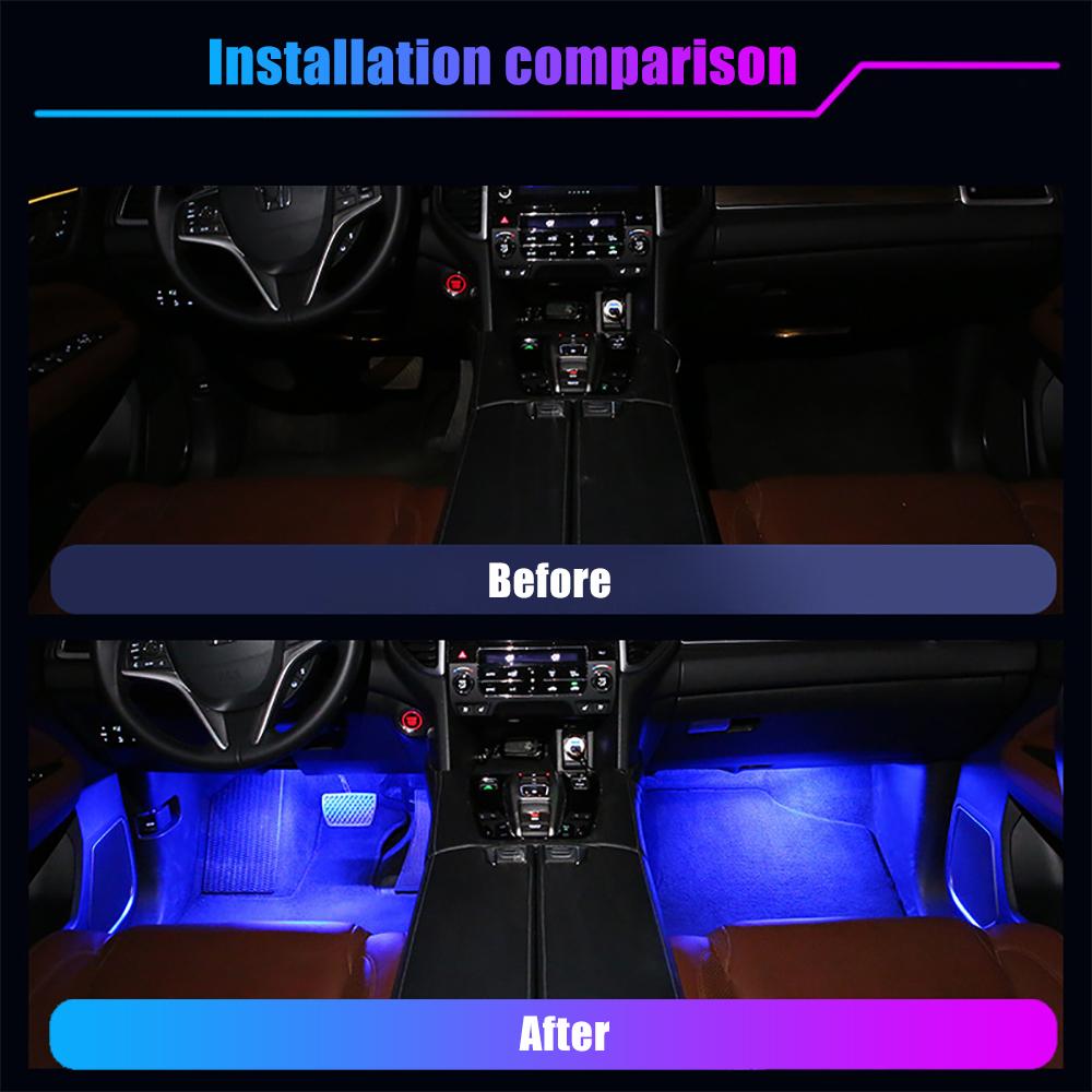 OKEEN 4PCS Car Atmosphere Led Foot Light USB Lighter APP Control RGB Multiple Modes Auto Interior Ambient Decorative