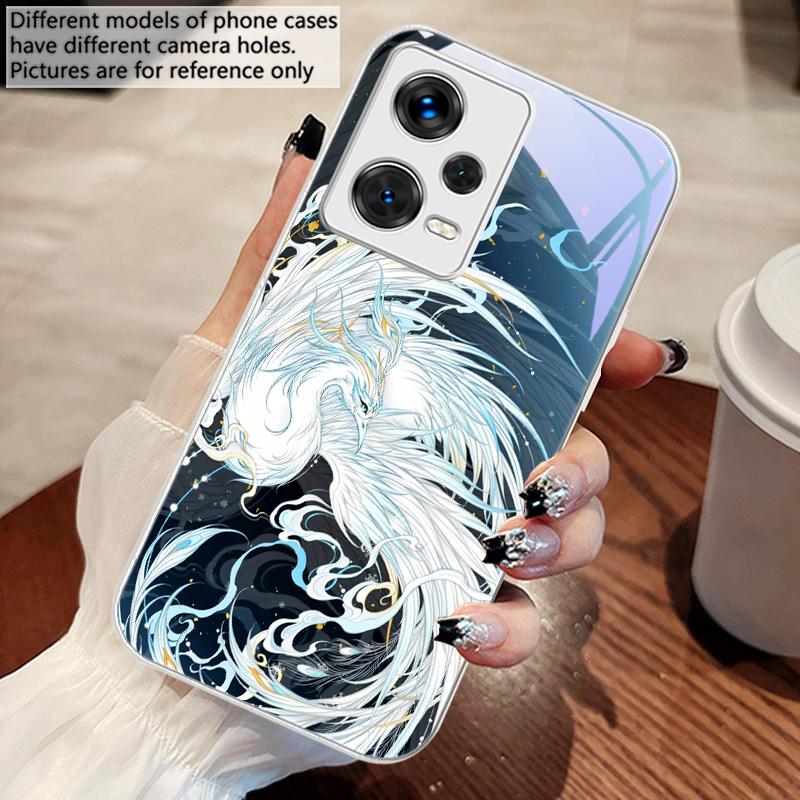White And Blue Phoenix For Xiaomi 14 Ultra 13 Lite Redmi Note 13 11 Pro 12 Plus Poco X6 3 Pro F4 6 GT Tempered Phone Case