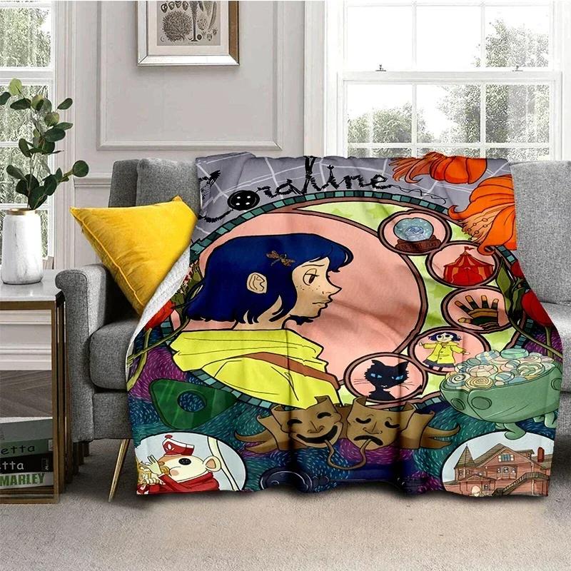 Coraline Movie Throw Blanket Super Soft Kawaii Perfect for Travel Bedding Couch Sofa Bed Birthday Gift Home Textile