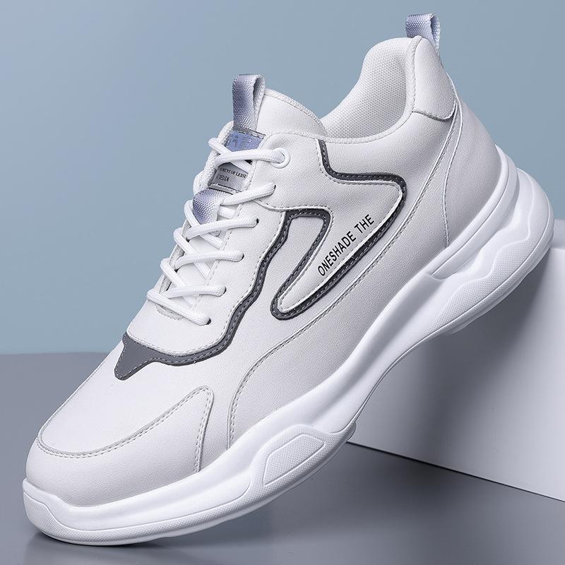 2024 Autumn and Winter New Men's Daily Casual Leather Shoes Men's Sports Style Lace-up White Shoes Lightweight Travel Shoes 2359