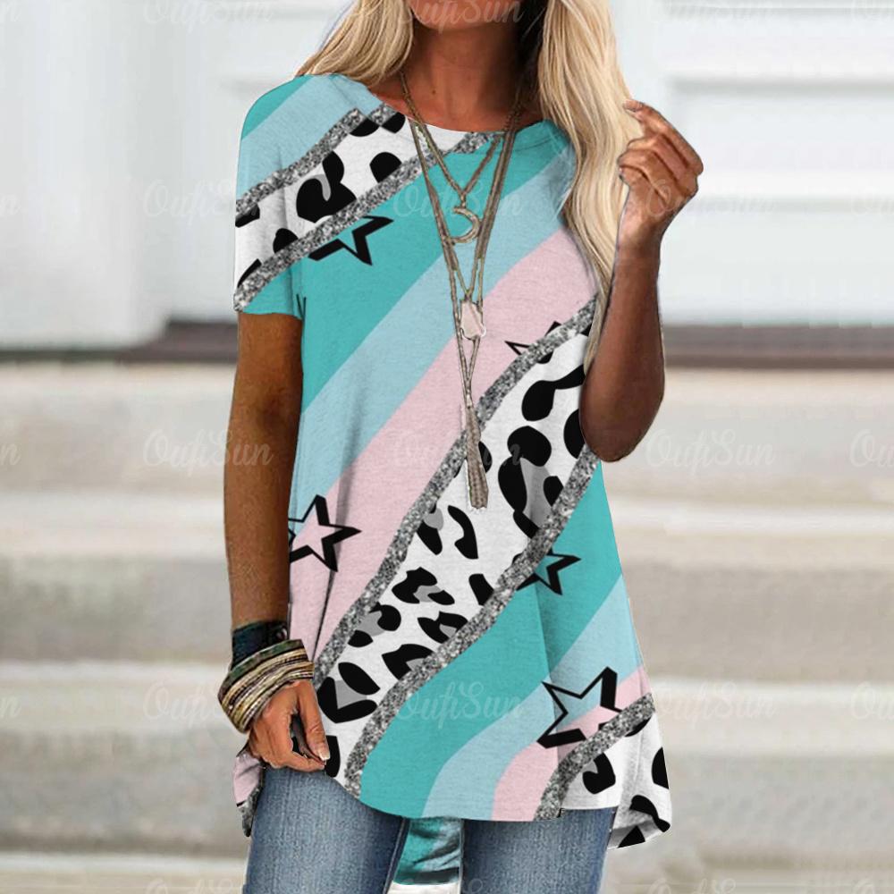 Luxury T-shirt For Women Stripe Pattern Casual Wind Tops Ladies Harajuku Clothing Tees Summer O-neck Loose Short Sleeve Pullover