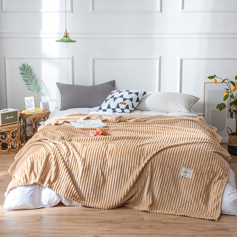 Japanese Striped Flannel Fleece Blanket - Solid & Snowflake Velvet, Customizable Office Air Conditioning Blanket