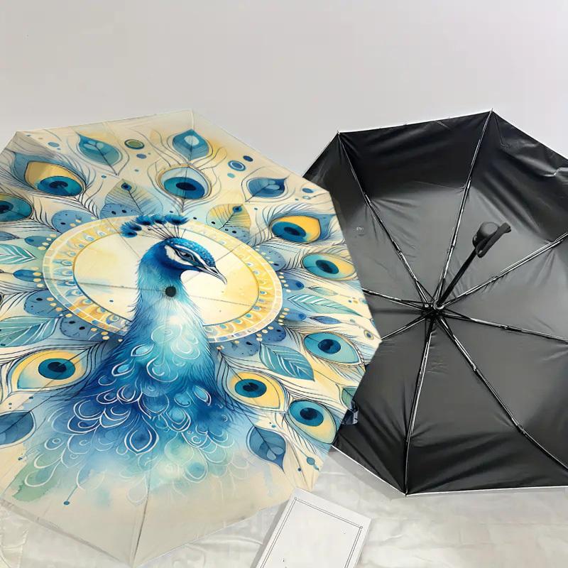 1PC Peacock Feathers Automatic Open/Close Umbrella Compact Folding Umbrella with 8-Rib Shaft lightweight esign, Fashion Lovers1250A