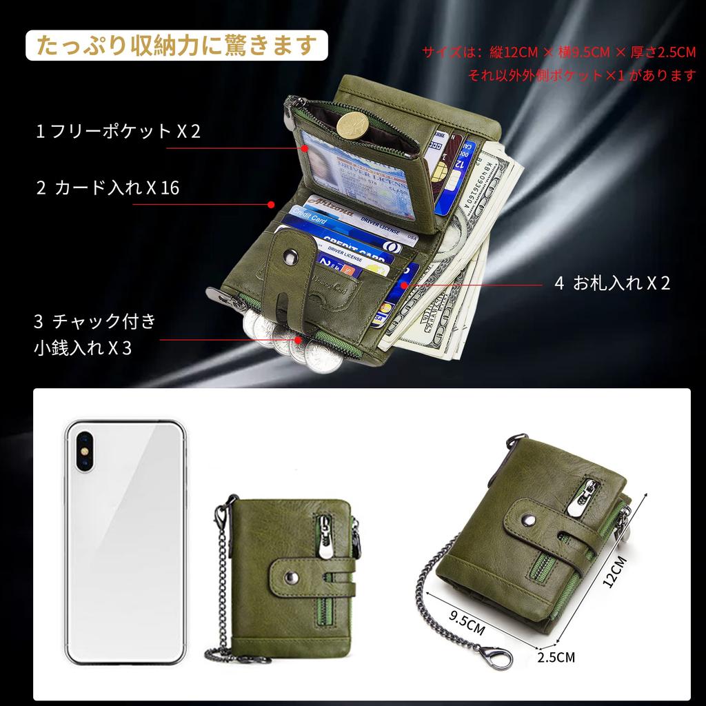 GENMAI SOEASY Geldbörse für Männer und Große Münz- und Kartentasche Hergestellt von Top Wallet Business Grün Damen, Bifold, Kapazität, Stauraum, Beliebt, Handwerker, Geschenk,