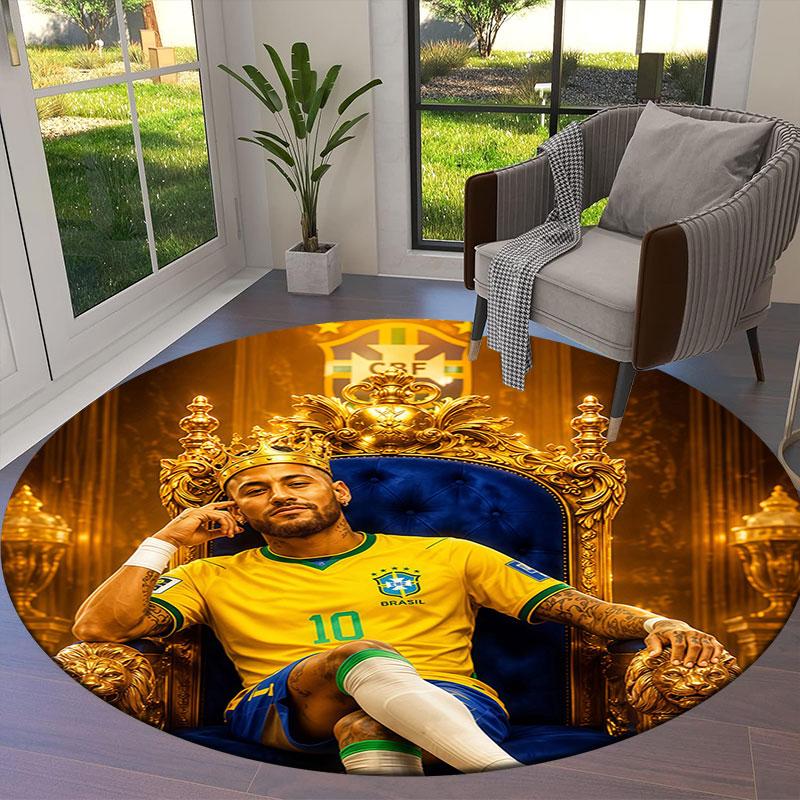 Neymar Round Area Rug,Carpet Rug for Living Room Bedroom Sofa Playroom Decor,Non-slip Floor Mat