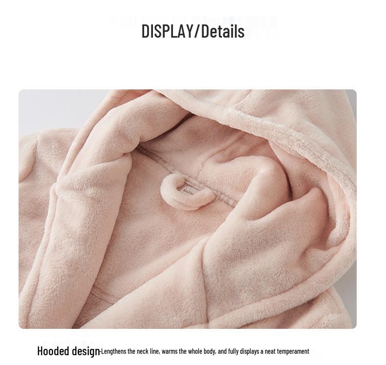 Matching Couple Hooded Flannel Bathrobes - Thick, Long Coral Fleece for Autumn/Winter