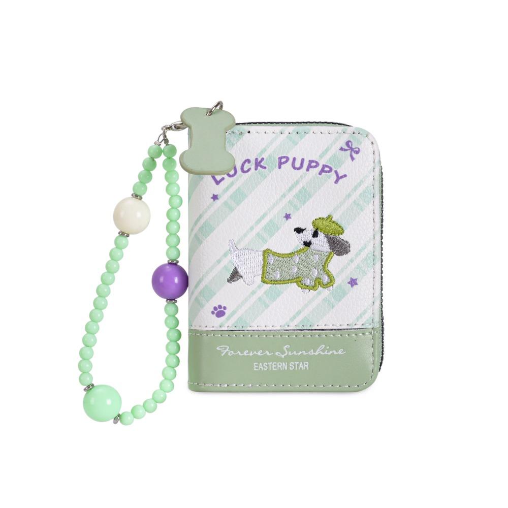 Portable Embroidery Dachshund Dog Wallet Phone Pendant PU Leather Sausage Dog Organ Card Bag Beaded Chain Cute