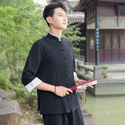 Camisa de lino estilo chino para hombre: Traje Tang de primavera, verano y otoño