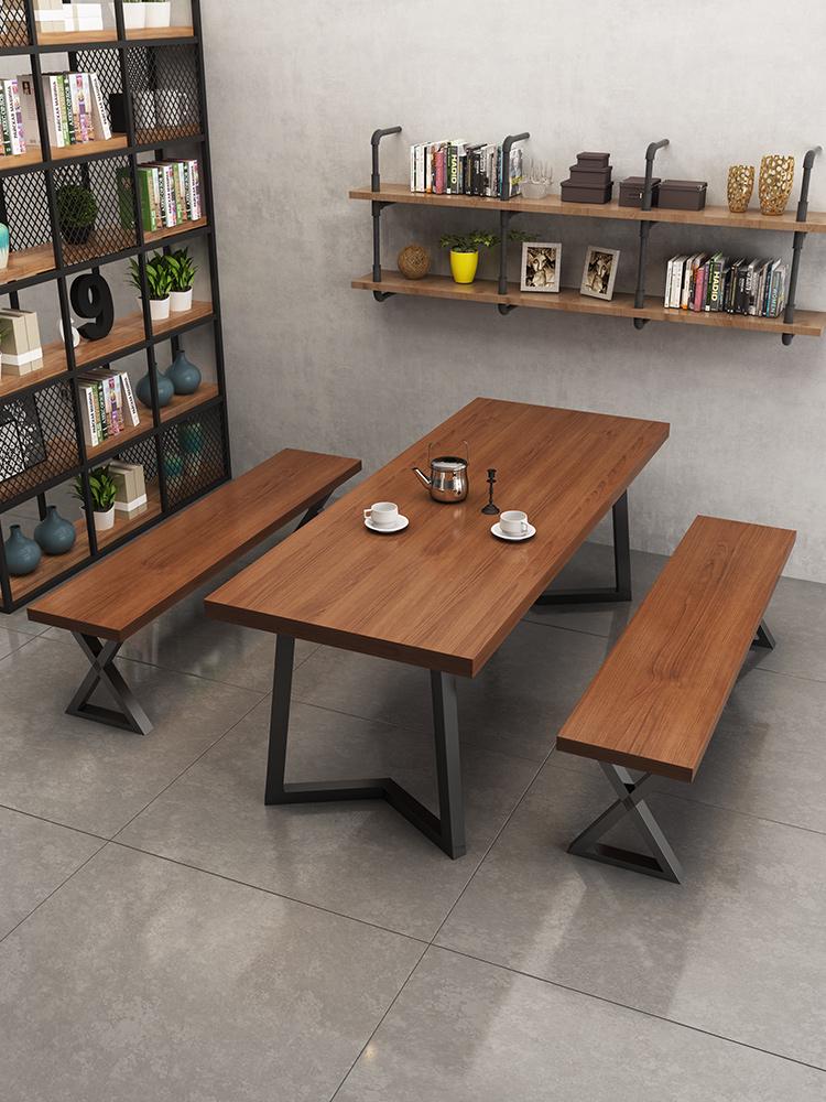Retro Bistro Industrial Solid Wood Dining Table and Chair Set for Western Restaurants