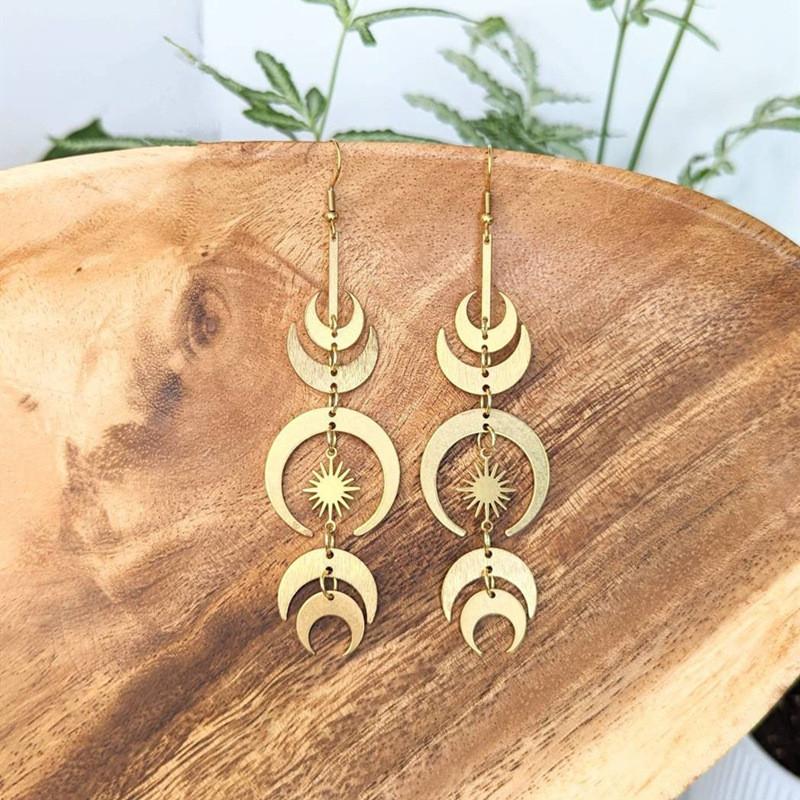 Moonphase Declaration Earrings With Geometric Alloy Design For Women Fall