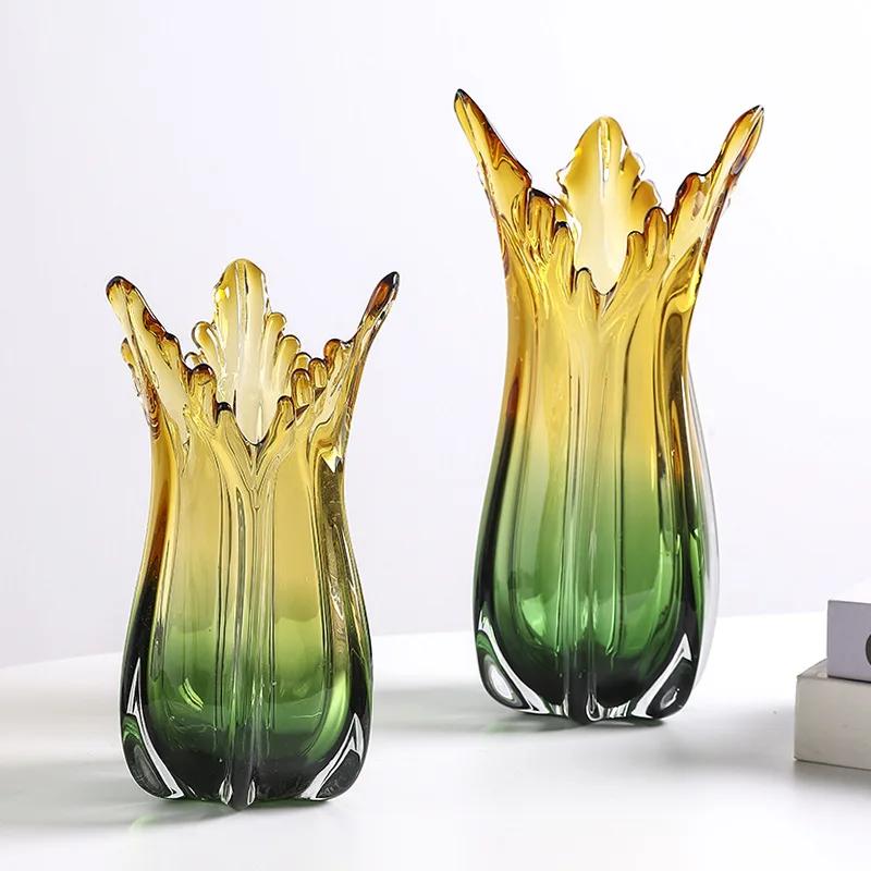 Gradient Glass Vase Colored Thick Glass Flower Vase Flower Arrangement Accessories Hydroponics Terrarium Home Decoration
