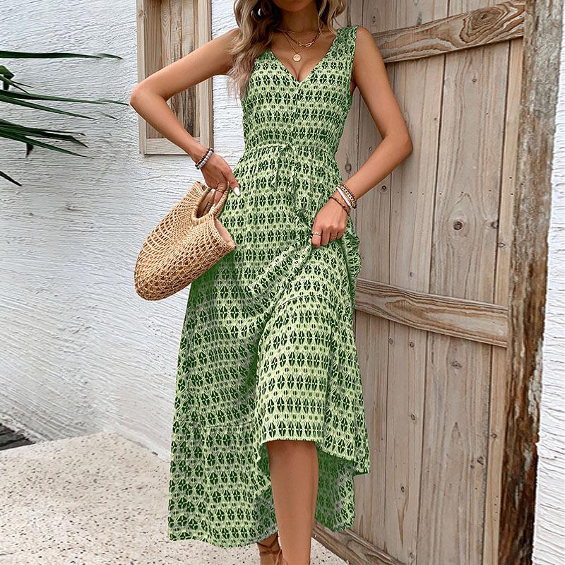 GMXIA Summer Women's Lozenge Print Sleeveless Dress