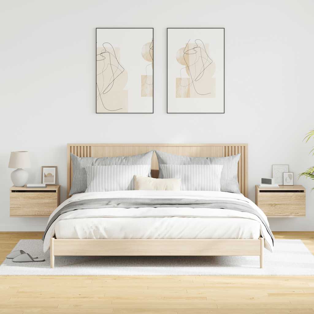 Vidaxl Hanging Nightstands With LED, 2 Pcs, Sonoma Oak