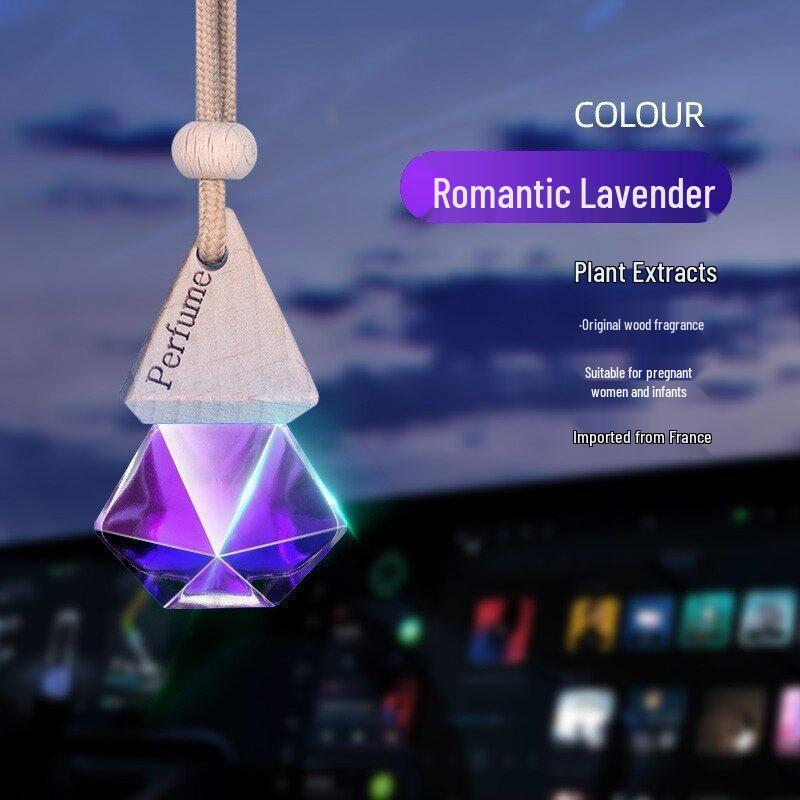 Car Perfume Pendant: Long-lasting Light Fragrance Essential Oil with Hanging Glass Bottle and Wooden Lid