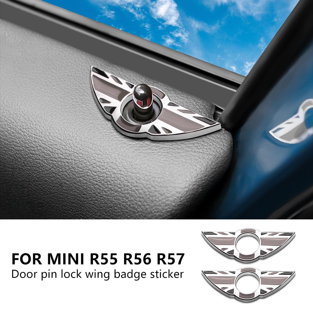 

2Pcs Set With Diamonds Metal Car Door Lock Pin Wing Emblem Badge Decal Cover for Cooper S F54 F55 F56 F60 R55 Etc A