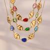 18k Gold-Plated Geometric Oval Glass Stone Clavicle Necklace for Women