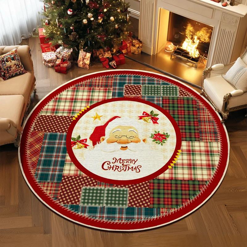 Christmas Tree Decorative Non-slip Rug  Round Living Room Rug  Holiday Rug  Sofa Rug  Bedside Rug Home Party Decorative Rug