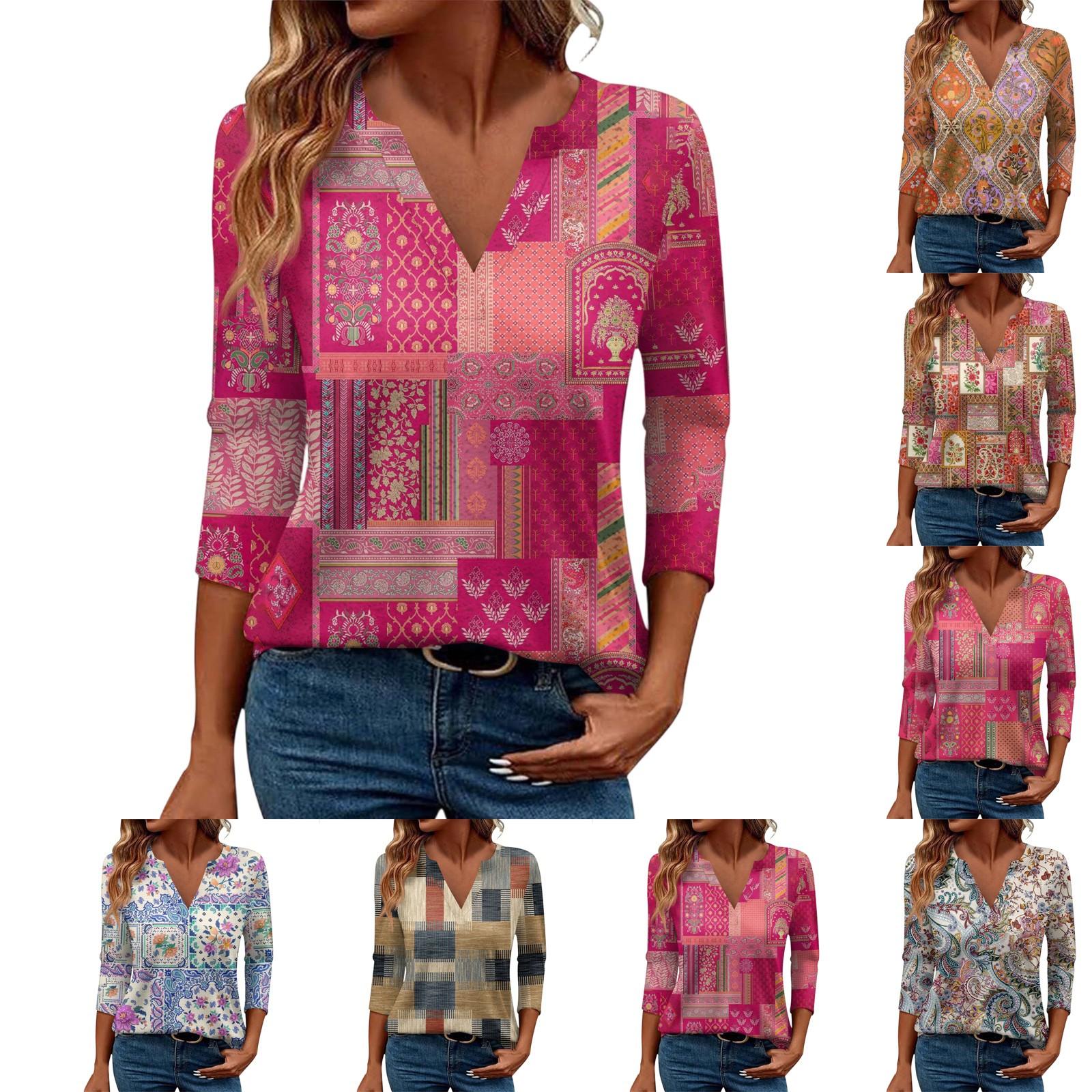 

Women s Casual Fashion Sexy Comfortable V-Neck Floral Seven Sleeve Top M