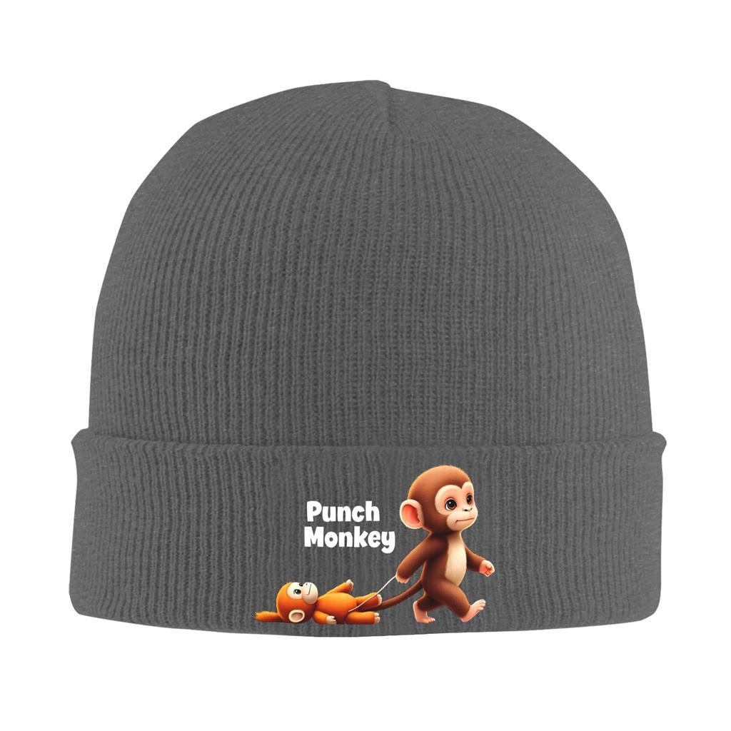 Punch Monkey 4 Mützen Bonnets Unisex Erwachsene Street Gym Strickmütze Herbst Design Kopfbedeckungen Kappen