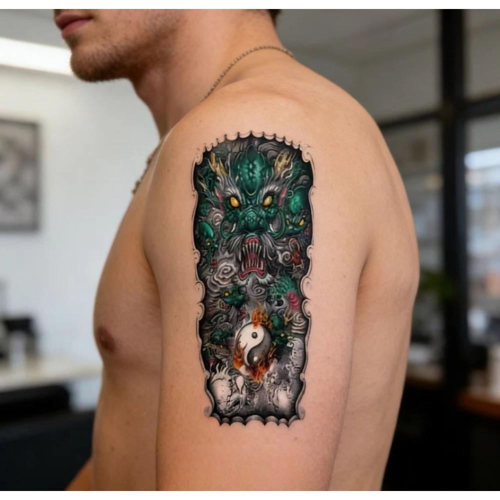 Large Arm Sleeve Tattoo Rose Gear Clock Eye Waterproof Temporary Tatto Sticker Lion Wolf King Body Art Full Fake Tatoo Women Men