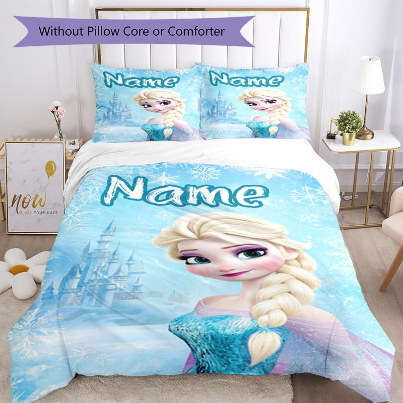 3pcs Custom Name Elsa Bedding Set Duvet Cover Closure Includes 1 Duvet Cover & 2 Pillowcases, Soft and Comfortable for All Seasons.