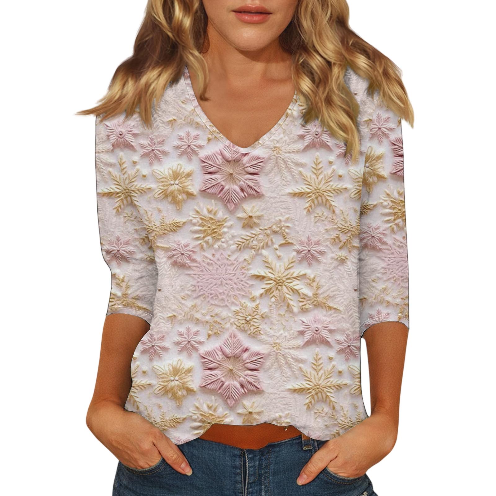 

Женский повседневный модный сексуальный удобный топ с V-образным вырезом и рукавом три четверти на Рождество XL розовый