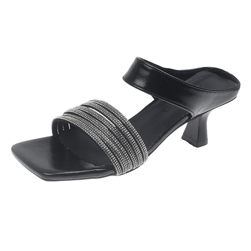 Fashion Women's High Heels Slippers 2025 Summer New Fashion Toe Dance High Heels Sandals Crystal Belt Platform Women's Shoes Sandalias