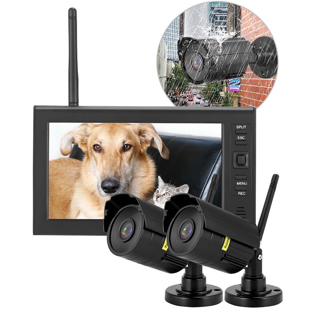 7 Inch LCD Wireless 4CH Security Monitor System Display+Camera 2pcs IR Cameras Memory Card
