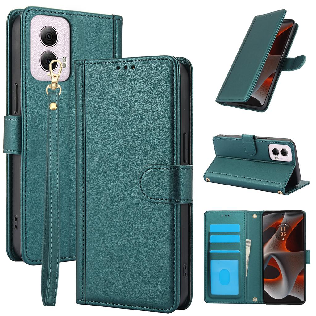 SY-003 For Motorola Moto G Power (2024) Case PU Leather Stand View Phone Wallet Cover with Hand Strap