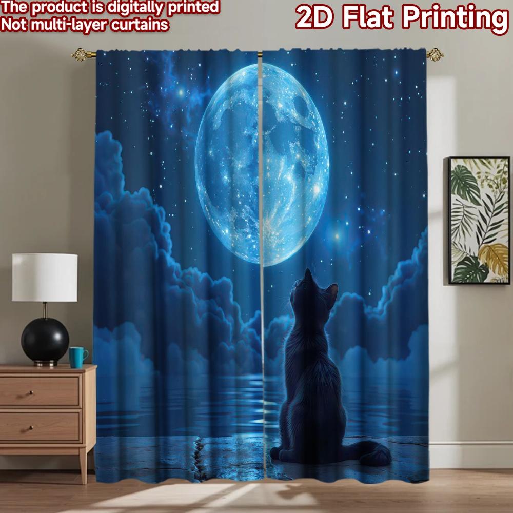 2D Flat Photography Backdrop Popular Party Backdrop Cat Gazing At Moon 100% Polyester Family Party Decoration Use for Booth