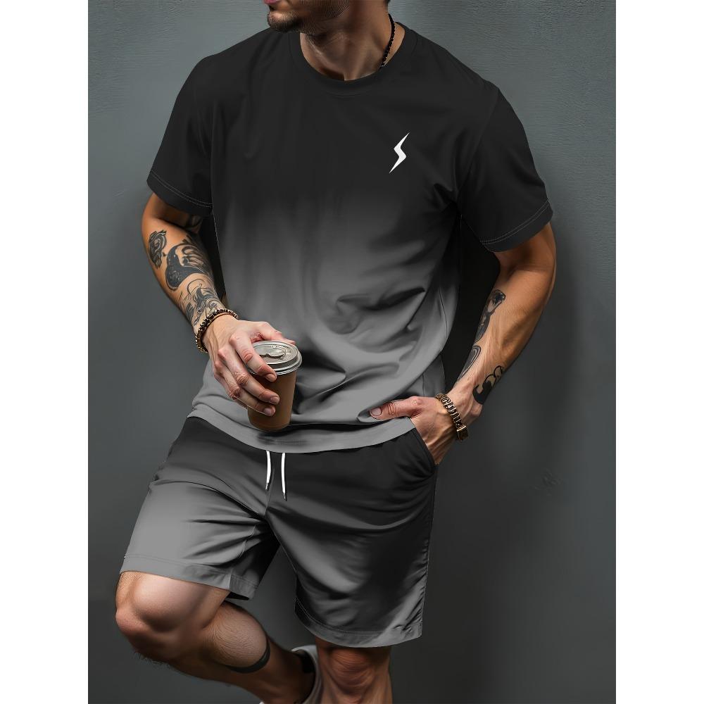 Men's Short-Sleeve Shorts Set, Sports Outfit, Summer T-Shirt & Shorts, Fitness Casual