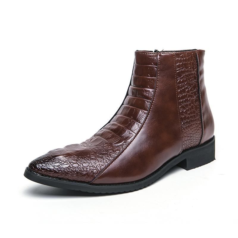 Fashionable Men s Crocodile Embossed Ankle Boots Pointed Toe Design Lightweight Walking Ideal for Casual Semi formal Occasions 38 коричневый