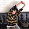 Early Autumn New Design Sense Retro Contrasting Color Striped Casual Knitted Sweater Women