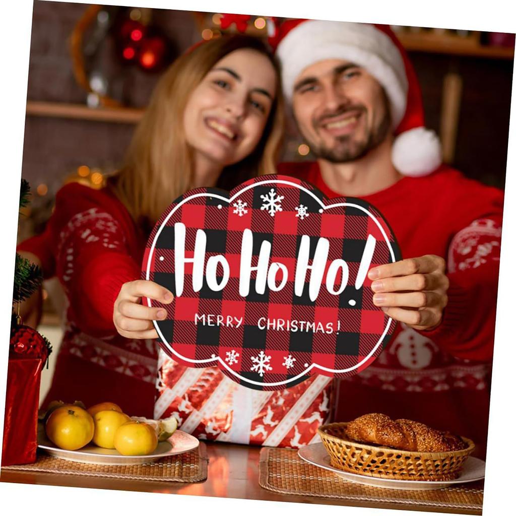 Christmas Wooden Door Sign Red Plaid Circular Design Perfect For Door And Wall Holiday Welcome Hanging Decoration