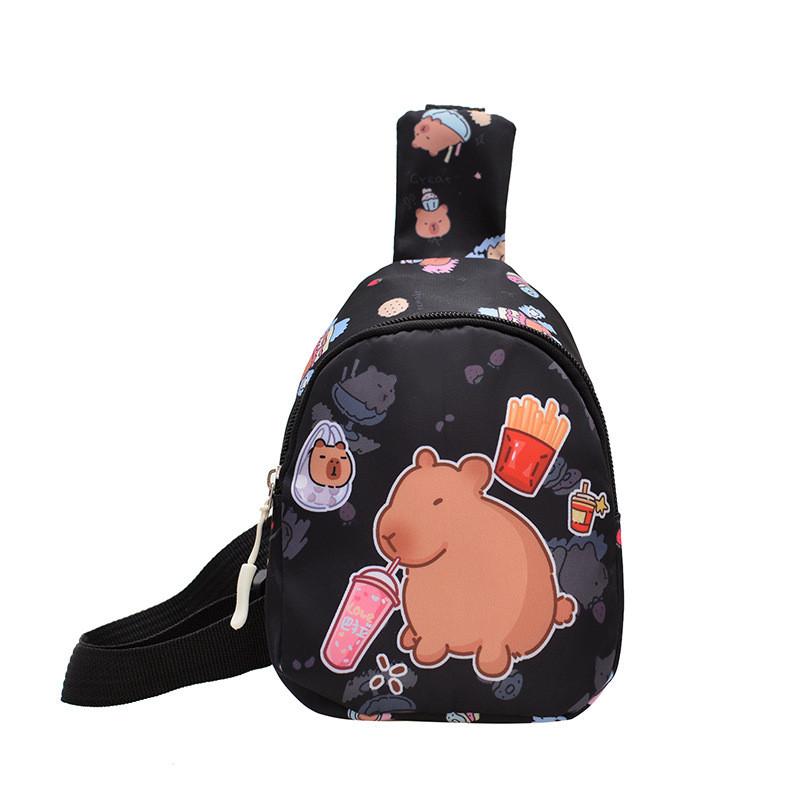 Capybara Cute Cartoon Children Shoulder Bag Durable Polyester Lining Activities