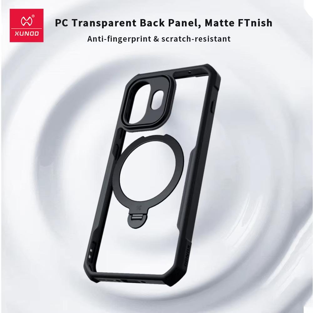 For OnePlus 15T Case 1+ 15T XUNDD Casing Frosted Transparent Cover Shockproof Protective Cases With Rotatable Magnetic Holder Stand
