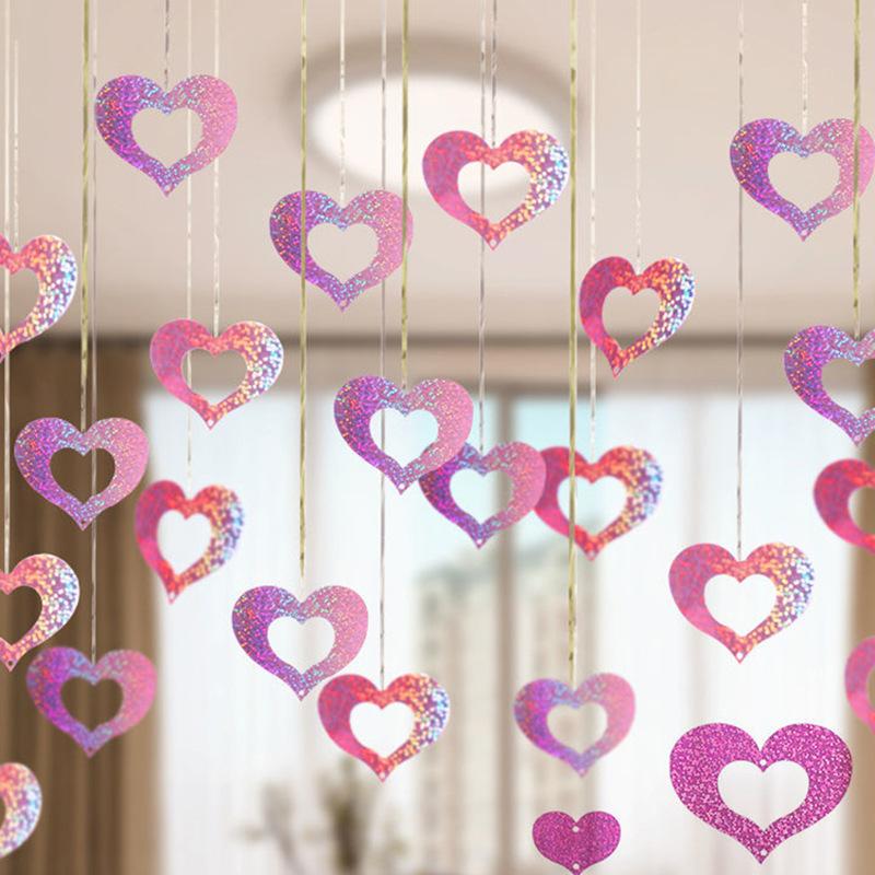 100 Pcs/Set Rain Silk Pendant Decoration Balloon Party Decoration Venue Layout Heart-shaped Balloon Sequin Pendant Decoration
