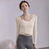 Yoga clothes, tops, women's spring and summer Pilates training, sportswear set, fitness clothes, long sleeves, chest pads, chest pads.