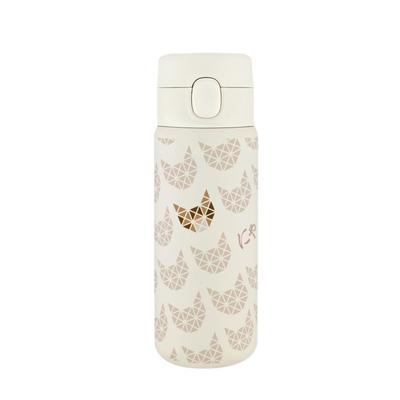 Stainless Steel Easy To Use with One Cat Water Perfect for School or Work [Jinbocho Nyankodo] Vacuum-insulated One-push Bottle, 350ml, Off-white,