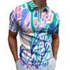 Vibrant Print Short Sleeve Zip Neck Polo, Casual Daily Top