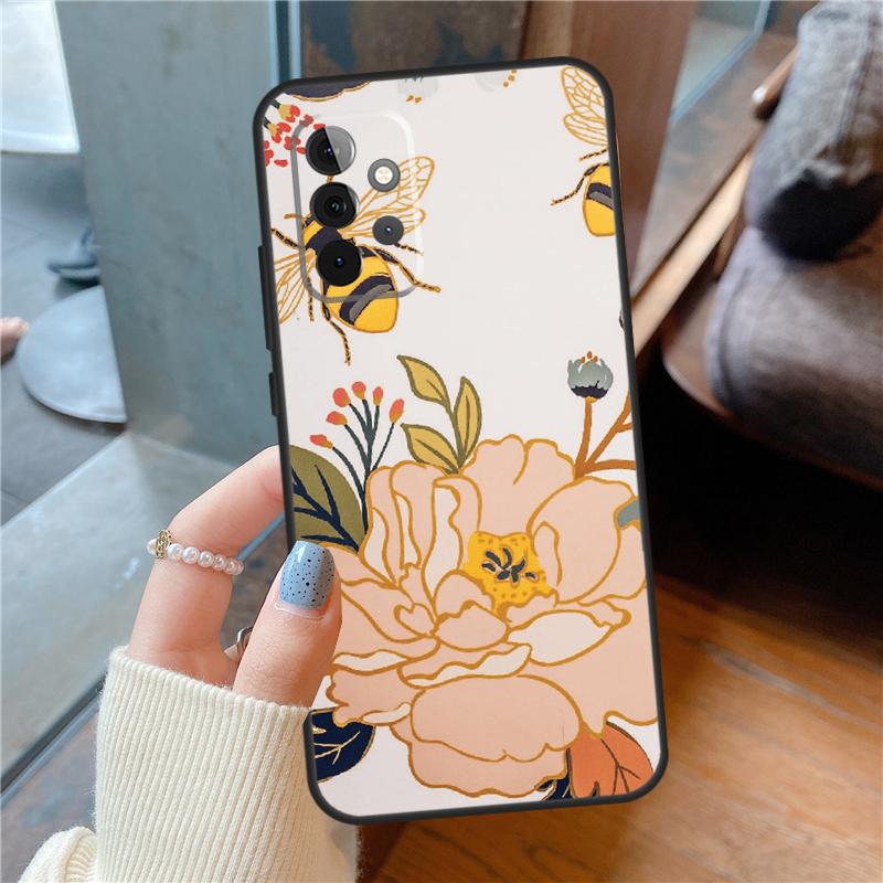 Bee Art Print Cute Cartoon Floral Case For Samsung Galaxy A54 A34 A14 A15 A13 A53 A16 A26 A36 A56 A12 A22 A32 A52 A06 A35 A55