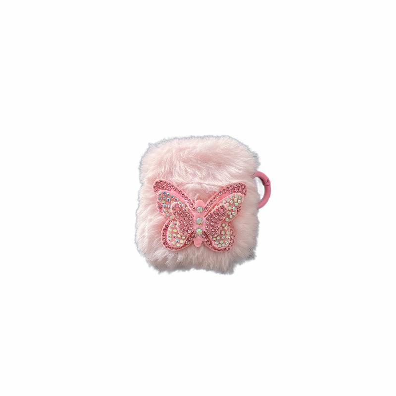 Plush pink diamond butterfly suitable for airpods4 protective case Apple bluetooth pro2 3rd generation earphone cover cute girl