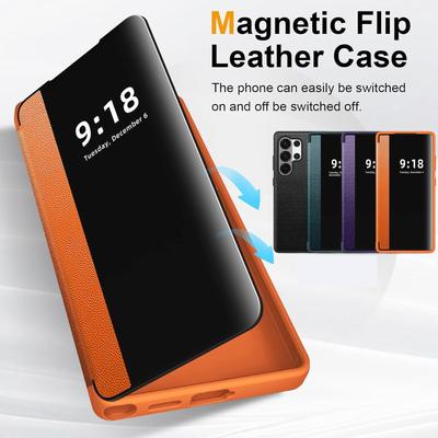 Funda de Cuero de Lujo tipo Flip para Samsung Galaxy S26 Ultra S26 S25 S24 S23 Plus Ventana de Pantalla LED Funda Protectora Antigolpes