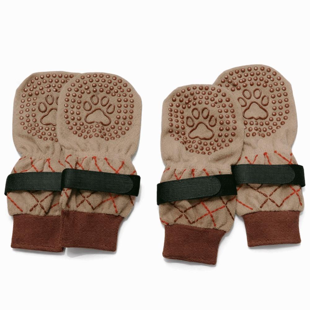 

4pcs/set Thickened Anti-Slip Dog Socks Adjustable Comfortable Dog Foot Covers Breathable Knitted Pet Paw Protector Indoor Use XS бежевий