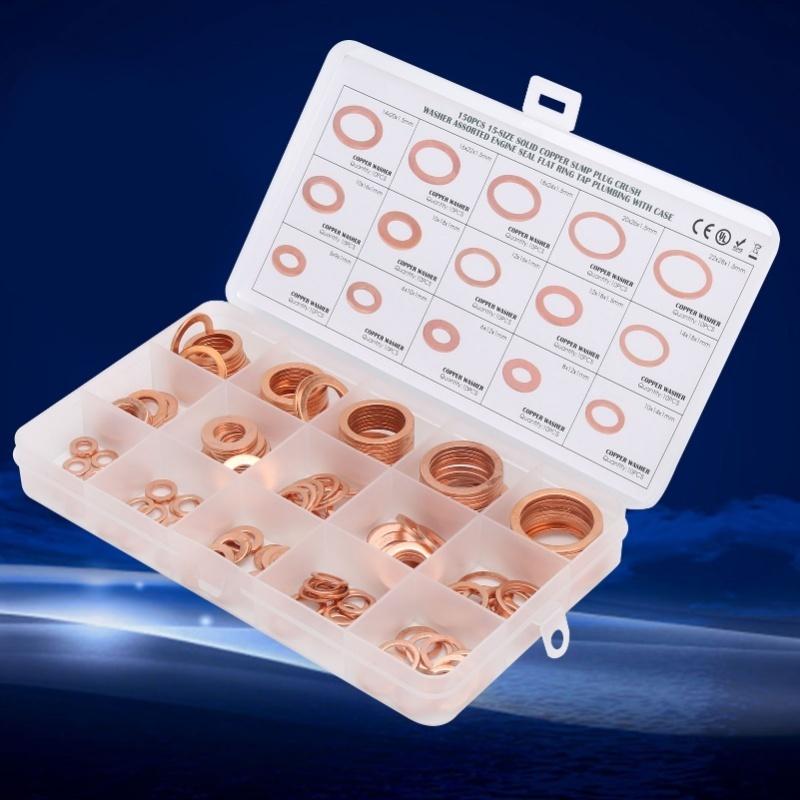 150pcs Flat Sealing Ring Red Copper Gasket O Ring Gasket Sealing Ring Washer M5/M6/M8/M10/M12/M14