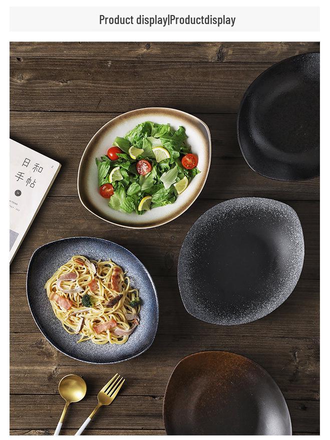 Japanese Olive Stone Pattern Ceramic Plate for Pasta and Pizza