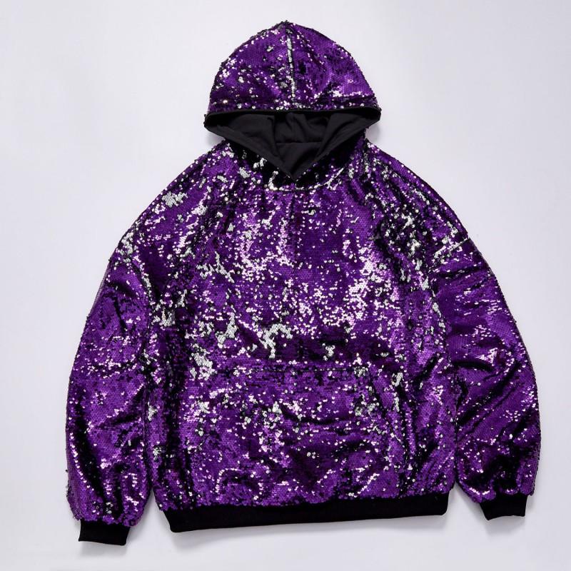 Felpa con cappuccio da uomo con design reversibile a paillettes Festa di Halloween Performance di ballo Autunno Inverno