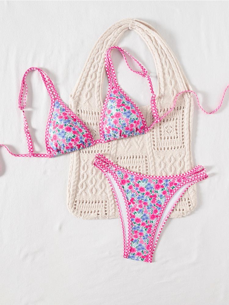 Zweiteiliger Bikini mit doppeltem Träger und Print, niedrige Taille, sexy, modisch für den Sommerurlaub