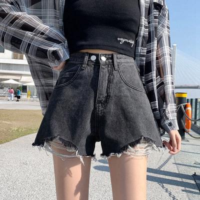 Klasik ve Minimalist Moda Çok Yönlü İnce Kesim Kadın Yaz Yırtık Delikler Yüksek Bel Zayıf Bol Geniş Paça A Kesim Denim Şort Bireysellik