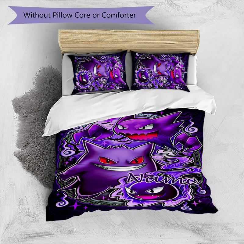 3pcs Gengar1 Cover Set - Personalized Name, HD Printed Bedding with 1 Cover and 2 Pillowcases - Perfect for Home Decor, Easy Care